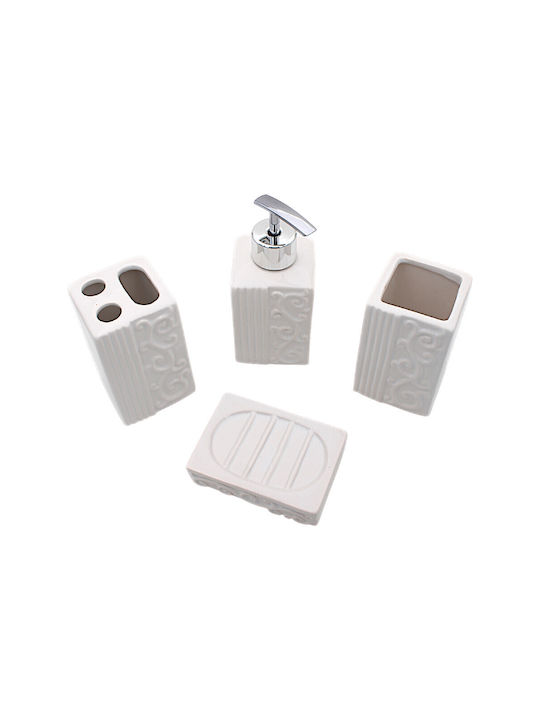 Bathroom Accessory Set Ceramic White 4 Pieces