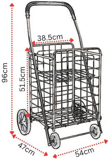 Foldable Metallic Shopping Trolley Red 54x47x96cm
