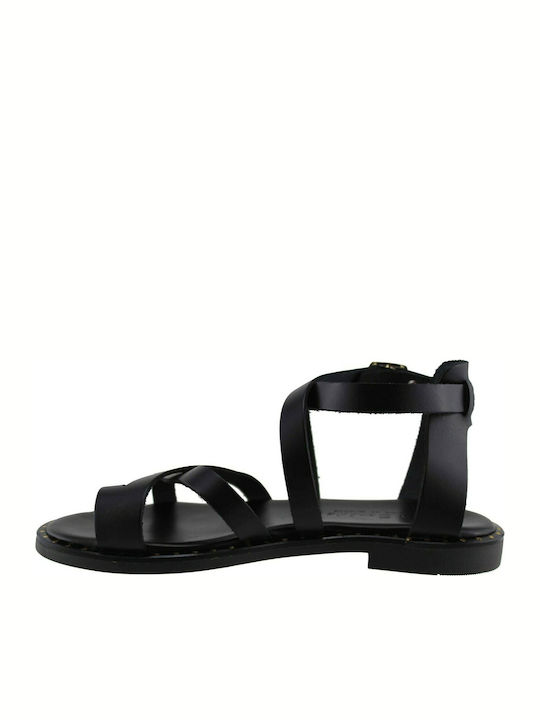 Sandals Leather Women's Flat Sandals in Black Color