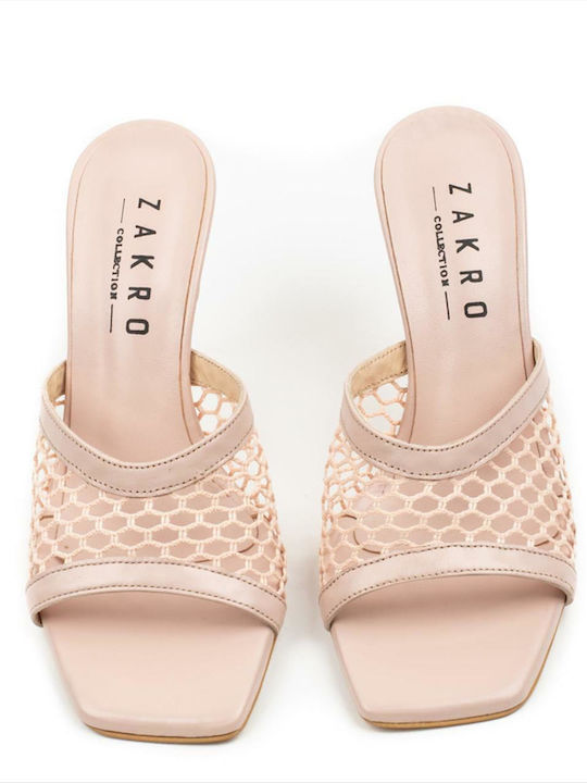 Mules with Thin High Heel in Beige Color