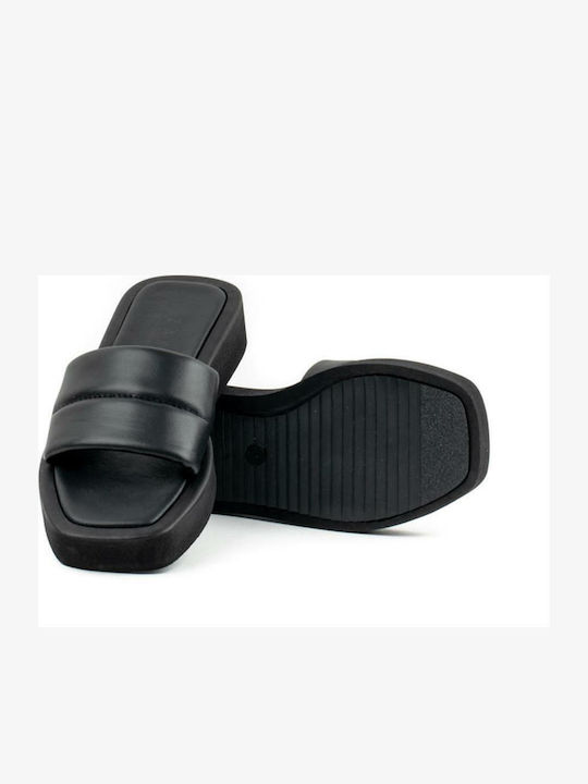 Leder Flache Sandalen für Damen Flatforms in Schwarz Farbe