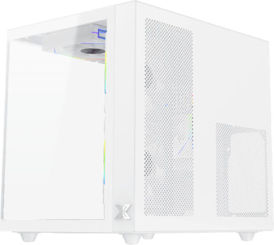 Xigmatek Aqua M Lite Геймърско бюро Мини кула Компютърна кутия със страничен прозорец и ARGB осветление Бял