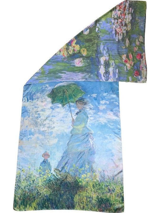 Two-sided Painted Scarf Dacali Silk Fu Blue