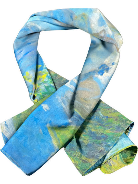 Damen Quadratischer Schal Fu Hellblau Gelb 70x70 cm