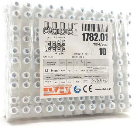 1782 Wire Connection Strips 12-Poles Elvhx No 1.5 6 Mm² 110°C Pack 10 Pieces