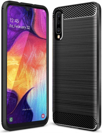Spacecase Carbon Umschlag Rückseite Silikon Schwarz (Galaxy A50)