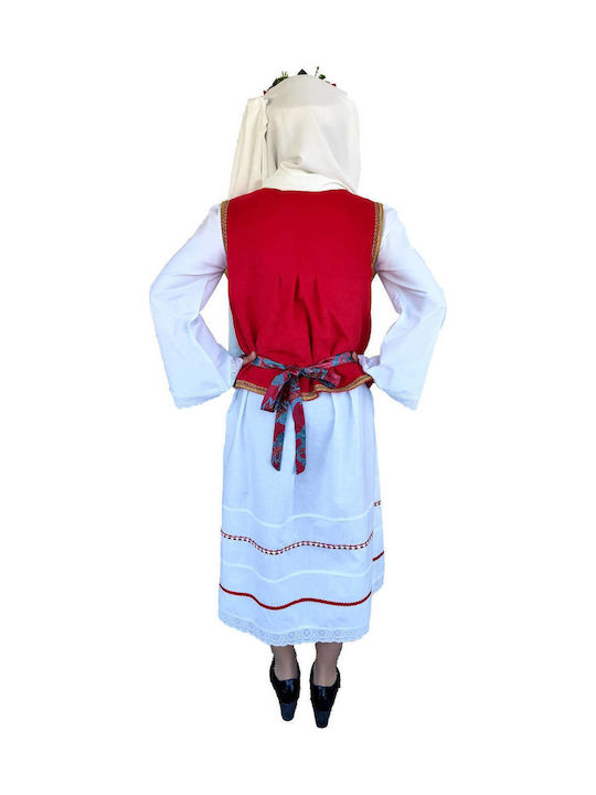 Παραδοσιακή Φορεσιά Χίου με 3 Σειρές Κολιέ White/Burgundy