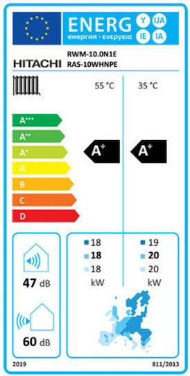Hitachi 10WHNPE Pompa de căldură 24kW Trei faze 60°C Split