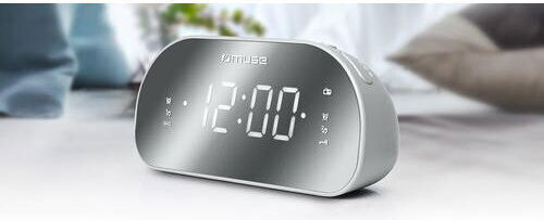 Muse Tabletop Digital LED Clock with Alarm Clock & Radio Silver M-170CMR