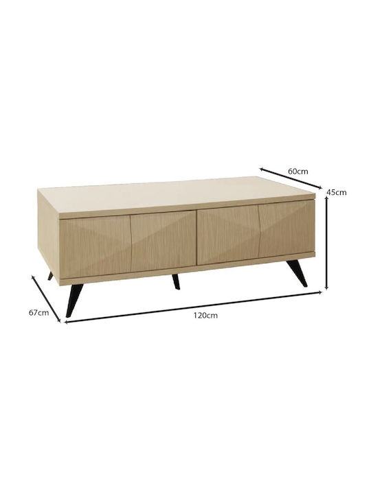Masa Centrală Rectangulară Cronos Din Lemn Cu Sertare Naturală L120xL67xÎ45cm E7339,1