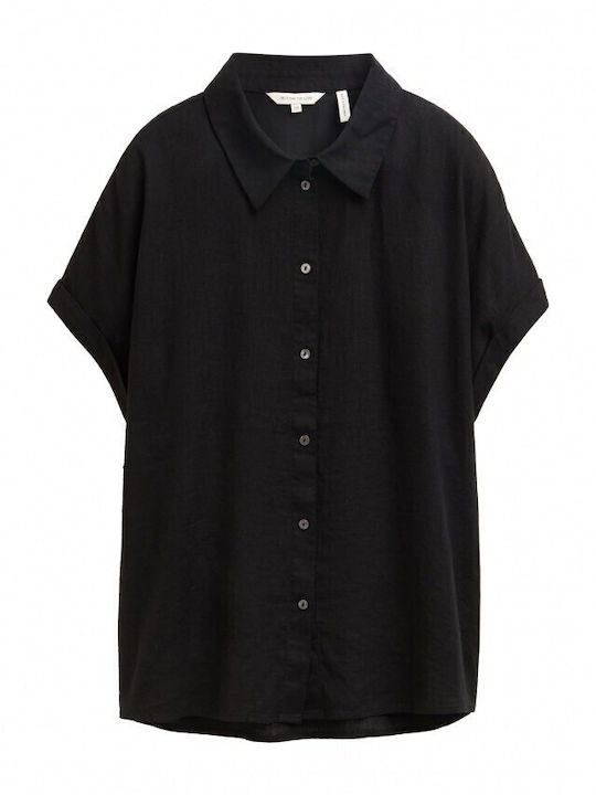 Women's Linen Short Sleeve Shirt Black
