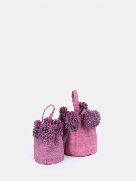 Χειροποίητο Πουγκί Raffia Pom Pom Λιλά