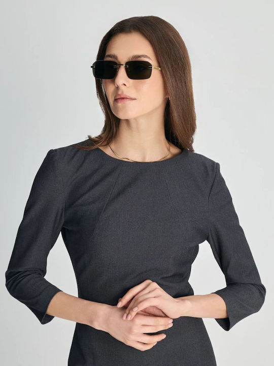 Faos Unisex Sunglasses with Gold Metal Frame and Green Lens
