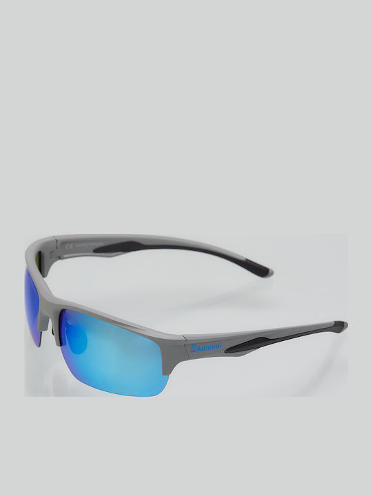 Admiral Unisex Sunglasses with White Plastic Frame and Blue Polarized Mirror Lens