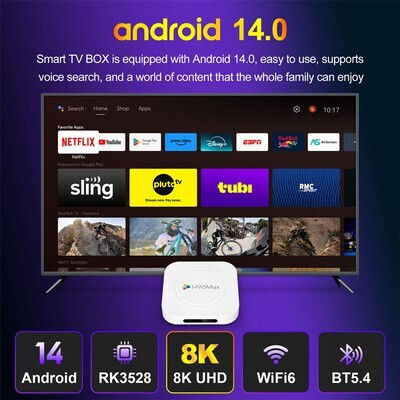 H96 Max TV-Box H96 8K UHD mit WiFi USB 2.0 2GB RAM und 16GB Speicherplatz mit Betriebssystem Android und Google Assistant