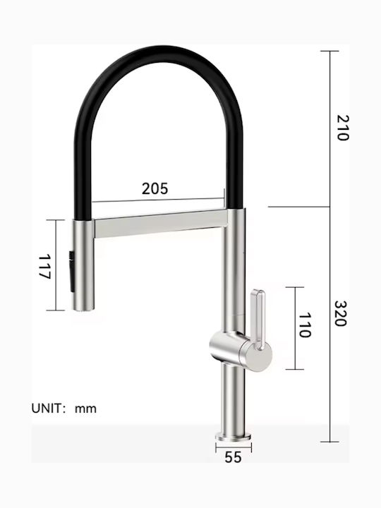 Naron Tall Kitchen Faucet Counter with Shower Silver
