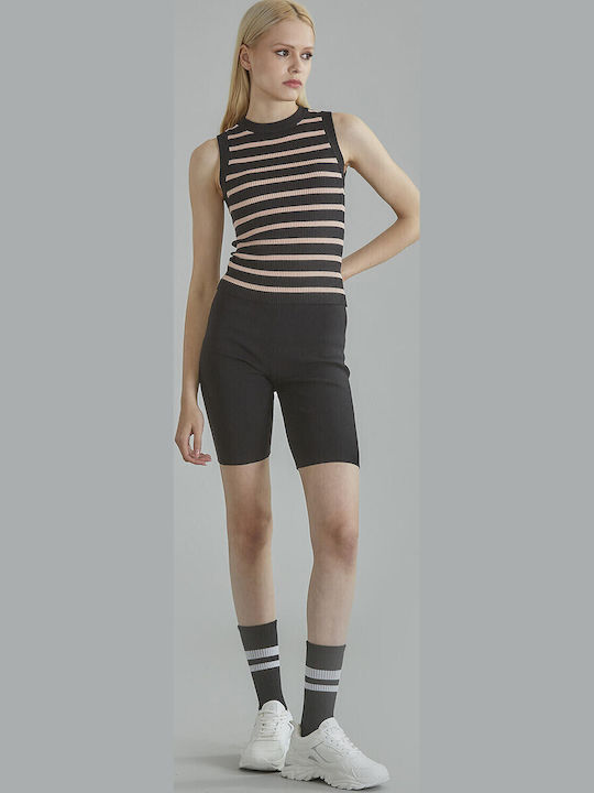 Women's Blouse Sleeveless Striped Black