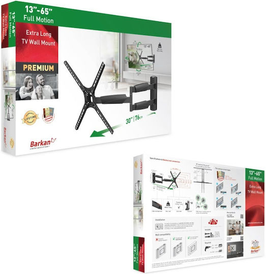 Barkan BM343XL Βάση Τηλεόρασης Τοίχου έως 65" και 36kg Μαύρο