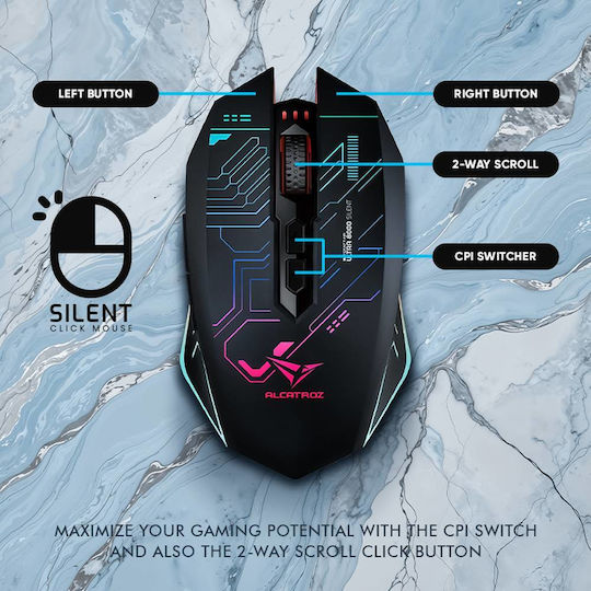 Alcatroz Air Ultra 8000 Drahtlos RGB Gaming Gaming Maus Schwarz