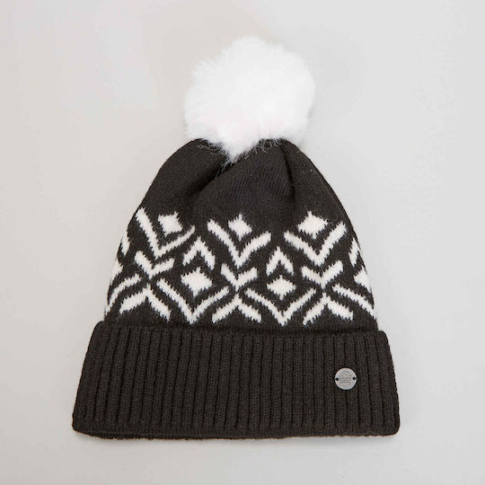 Pom Pom Beanie Unisex Σκούφος Πλεκτός σε Μαύρο χρώμα