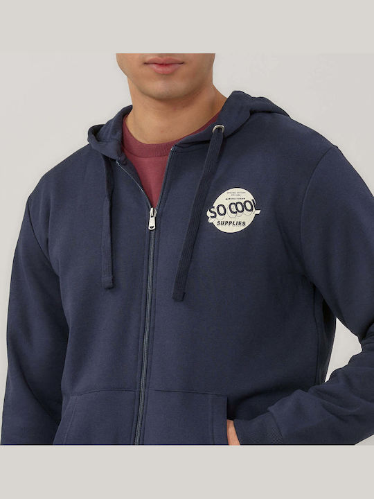 Ανδρική Ζακέτα Fleece με Κουκούλα Μπλε