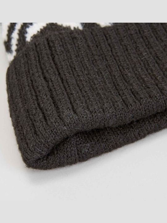 Pom Pom Beanie Unisex Σκούφος Πλεκτός σε Μαύρο χρώμα