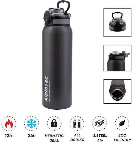 Alpin Flasche Thermosflasche Kunststoff / Rostfreier Stahl 1lt Grey