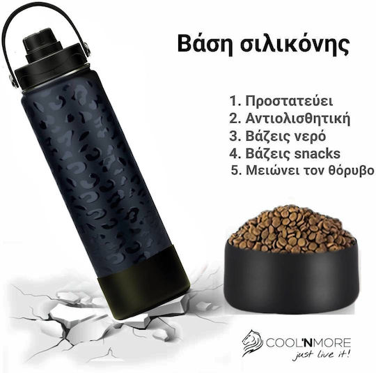 Cool'NMore Thermos Bottle Stainless Steel BPA Free 500ml Black With Handle Straw Loop And Mouthpiece