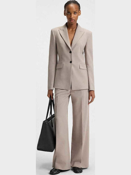 Hasmina Damen Hoch tailliert Stoff Hose Beige