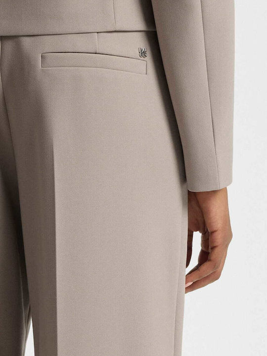 Hasmina Damen Hoch tailliert Stoff Hose Beige