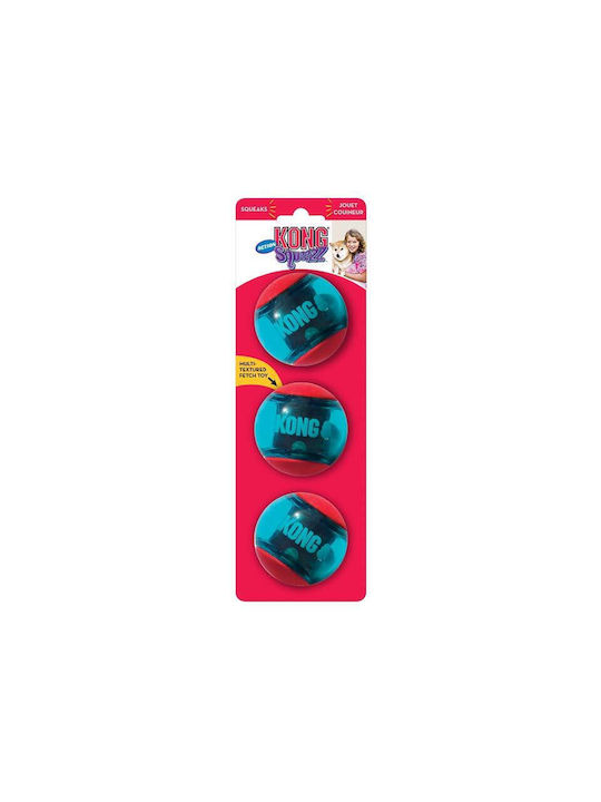 Kong Action Squeezz Ball Dog Toy Rubber Small Red 3 Pieces