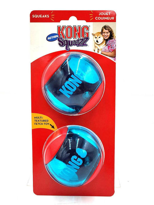 Kong Squeez Action Ball Dog Chewing Toy Rubber With Sound Medium 8.5cm Red 3pcs