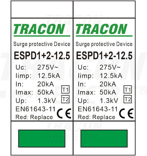 Tracon Electric Αντικεραυνικό Πίνακα Τύπου T1 / T2 Διπολικό
