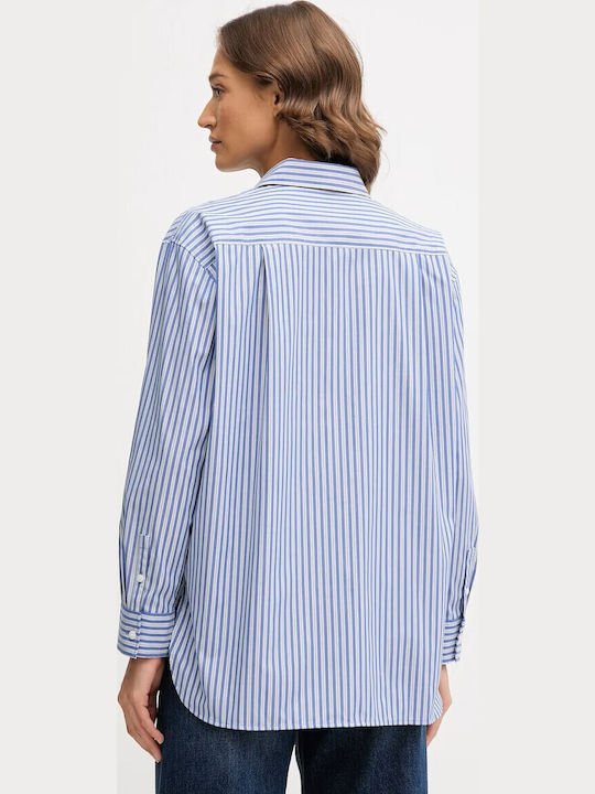 Langärmelig Damen Denim Hemd Blau Gestreift