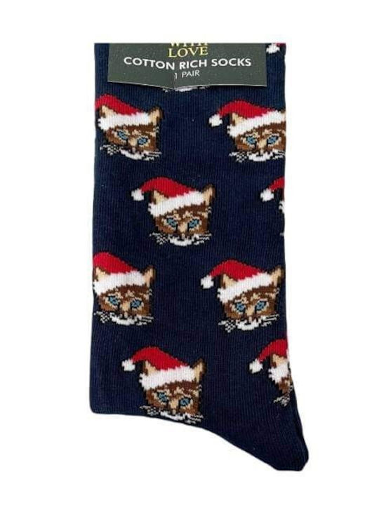Men Christmas Socks L31 Ανδρικές Βαμβακερές Μακριές Χριστουγενιάτικες Κάλτσες Με Σχέδιο Σε Σκούρο Μπλέ Χρώμα