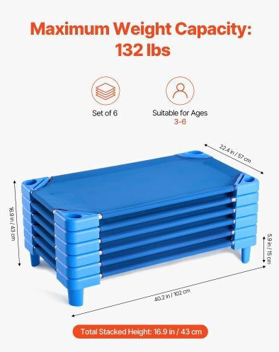 Vevor Στοιβαζόμενα Παιδικά Κρεβατάκια 42" X 23" Νηπιαγωγεία Κρεβάτια Ξεκούρασης Παιδιά Μπλε Σετ 6 Etwsdcjxyeczhrpyyv0