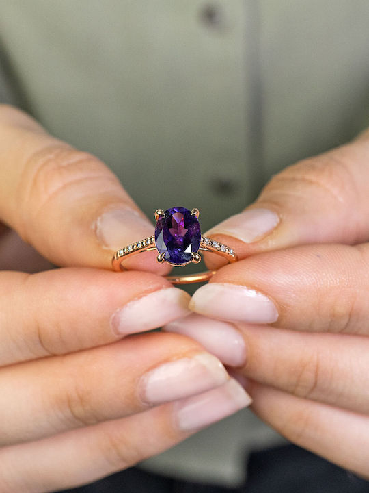 Diamond Group Ring with Diamond made of Rose Gold 18K