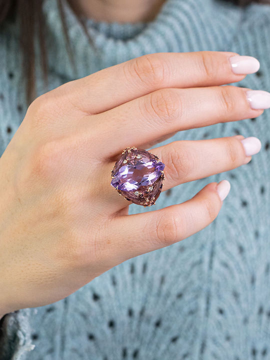 Diamond Group Ring with Diamond made of Rose Gold 18K