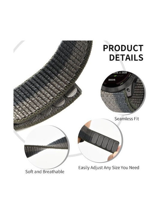 Double Safe Closure Wearable Strap Fabric Black / Grey (Fenix 3 / 5X / 5X Plus / 6X / 6X Pro / 7X / 7X Pro / 8 (51mm))