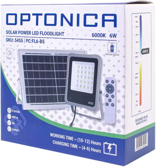 Optonica Αδιάβροχος Слънчев LED Προβολέας 6W Студено бяло 6000К με Τηλεχειριστήριο IP65