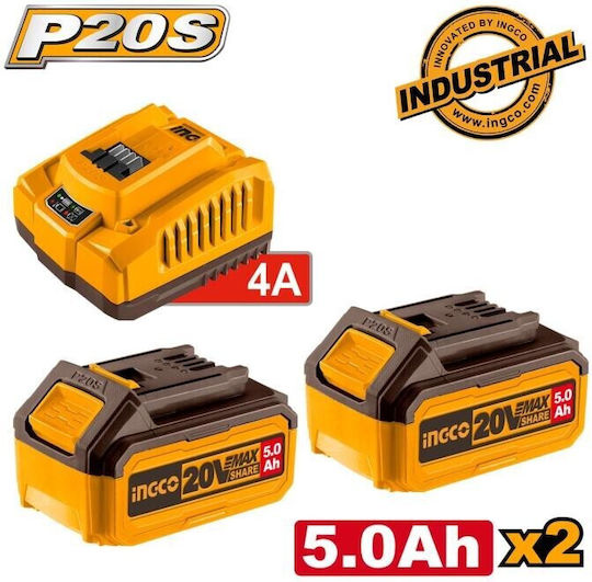 Ingco Batterie-Set Lithium Kapazität 5Ah 20V mit Ladegerät