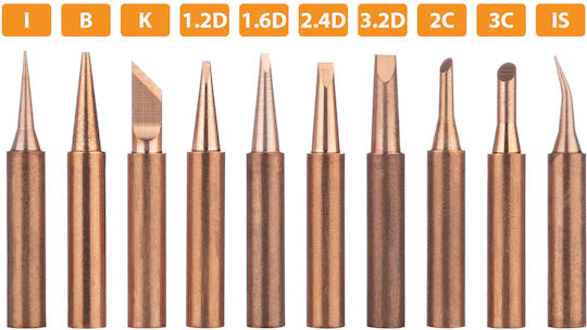 Set Copper Soldering Tips 900m I-b-k-1.2d-1.6d-2.4d-3.2d-2c-3c-is 10pcs