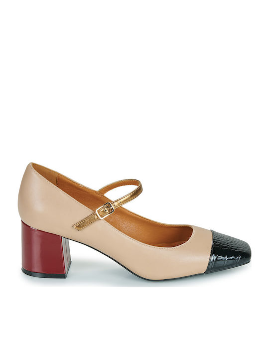 Spitze Zehe Pumps mit Riemchen Beige