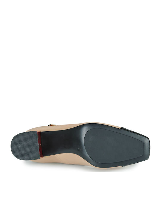 Spitze Zehe Pumps mit Riemchen Beige