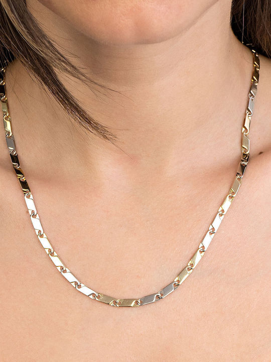 Kiriakos Gofas Two-tone Chain Neck made of Gold 9K Thin Thickness 3.8mm and Length 55cm