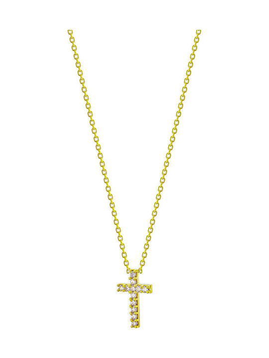 Kiriakos Gofas Damen Gold Kreuz 9K mit Kette