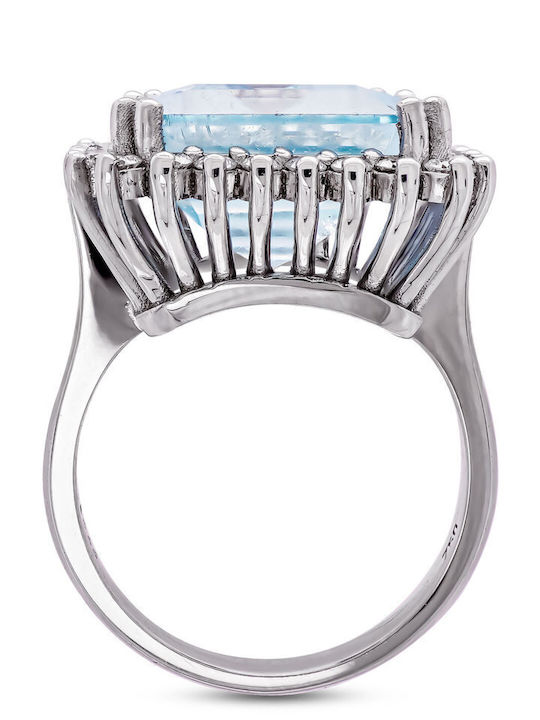 Kiriakos Gofas Single Stone Ring in White Gold 18K with Aquamarine and Diamonds
