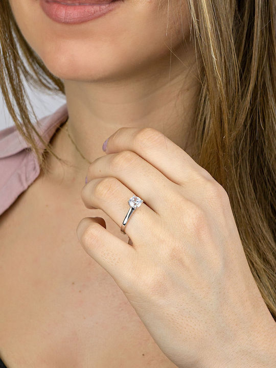Kiriakos Gofas Μονόπετρο από Λευκόχρυσο 14K