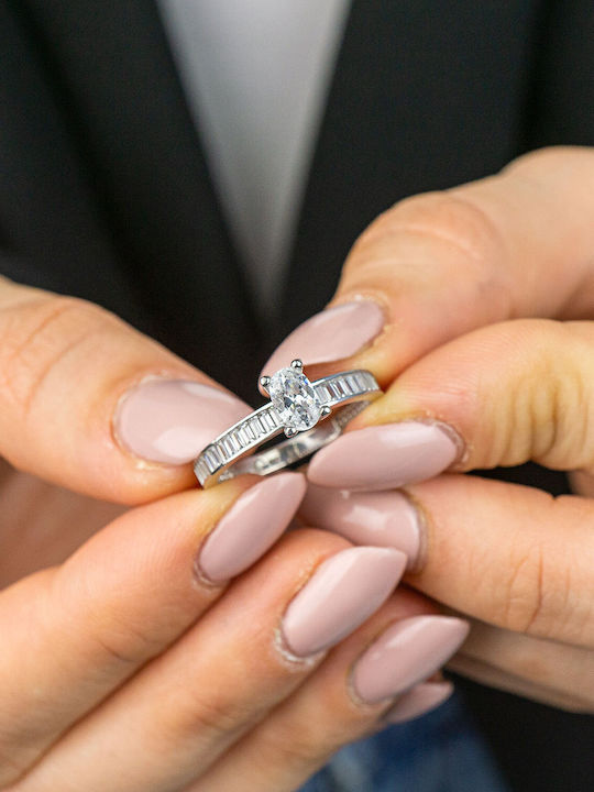 Kiriakos Gofas Μονόπετρο από Λευκόχρυσο 14K