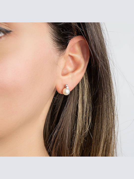 Kiriakos Gofas Set with Necklace & Earrings from White Gold 18K with Stones and Pearls